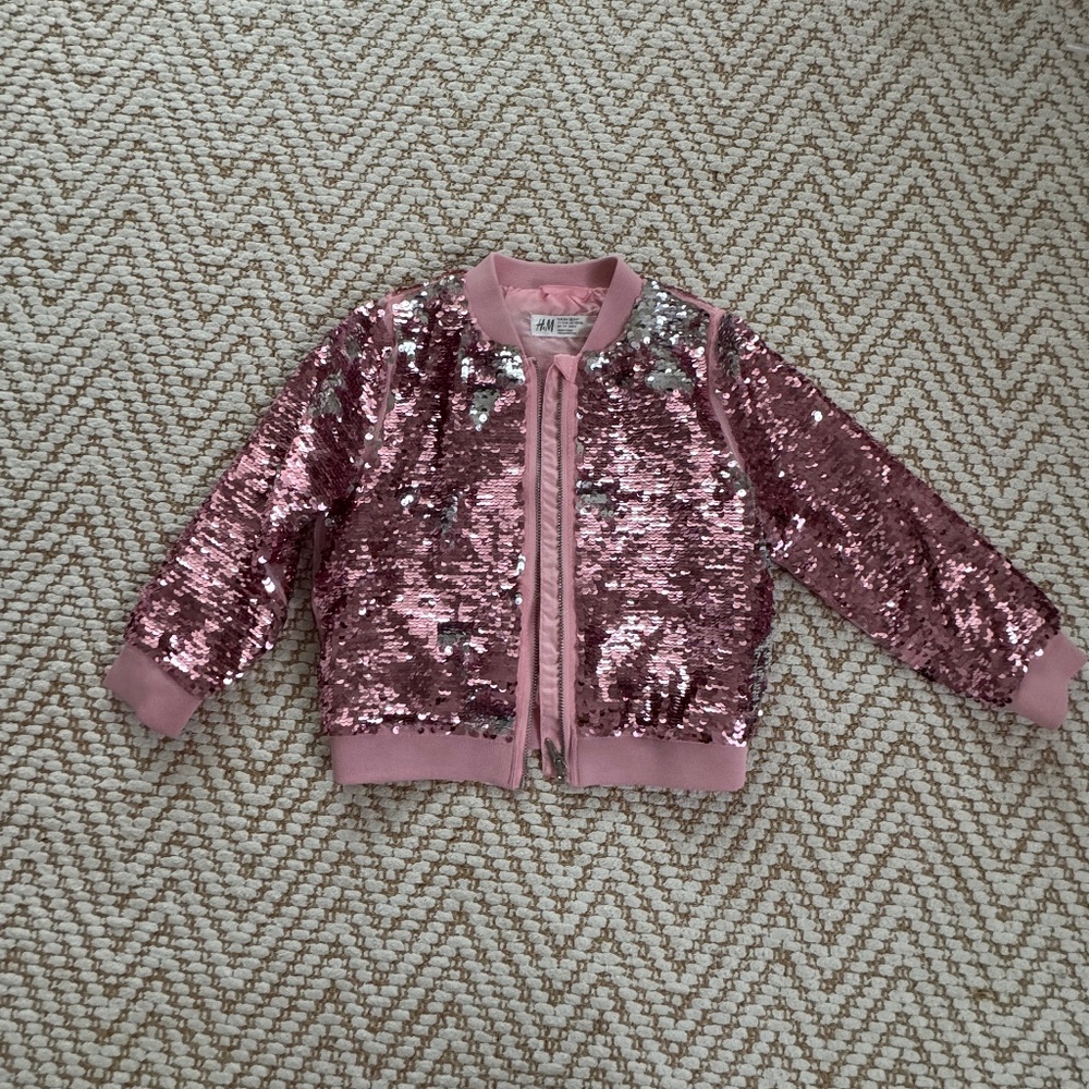 H & M, pink and silver sequin jacket size 4T
